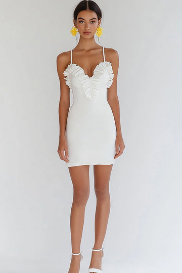 Bodycon Satin Rufsig Vit Examensklänning